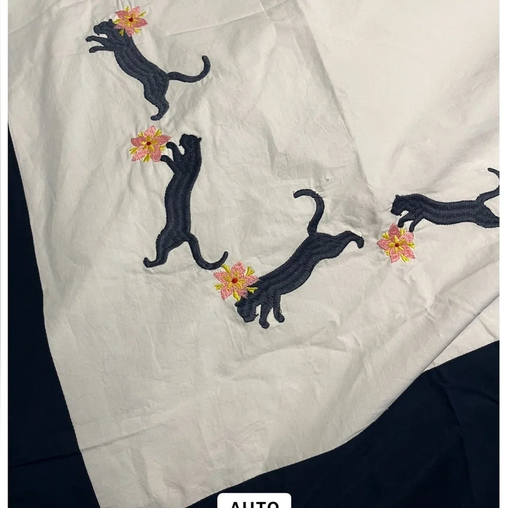 Anthropologie x Sky Export Navy and White Embroidered Quilt. Size Full. NWT